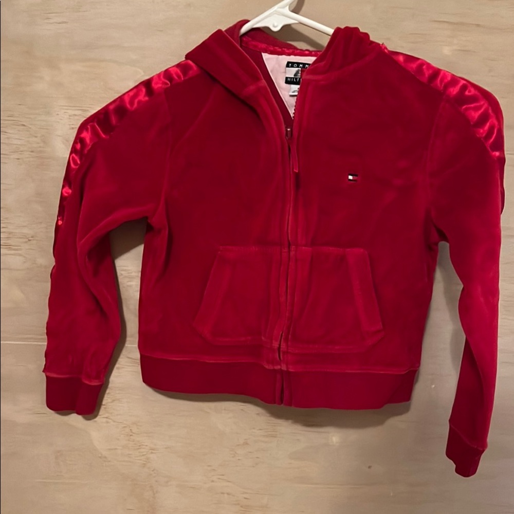 Tommy Hilfiger Red Velour Hoodie Jacket, kids size 6